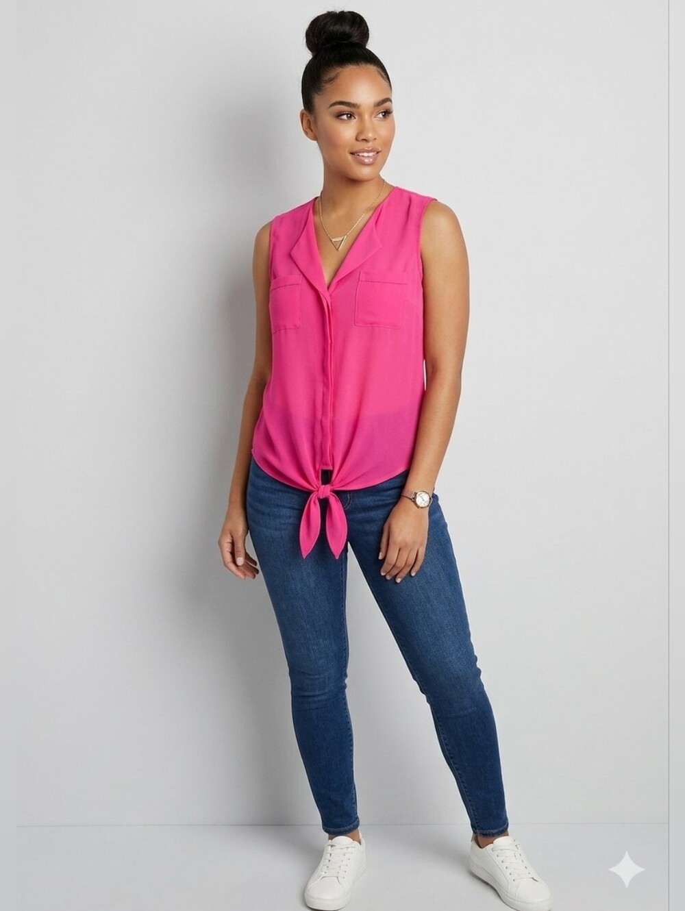Fun & Flirt Pink Sheer Pink Size Small Tie Front Top
